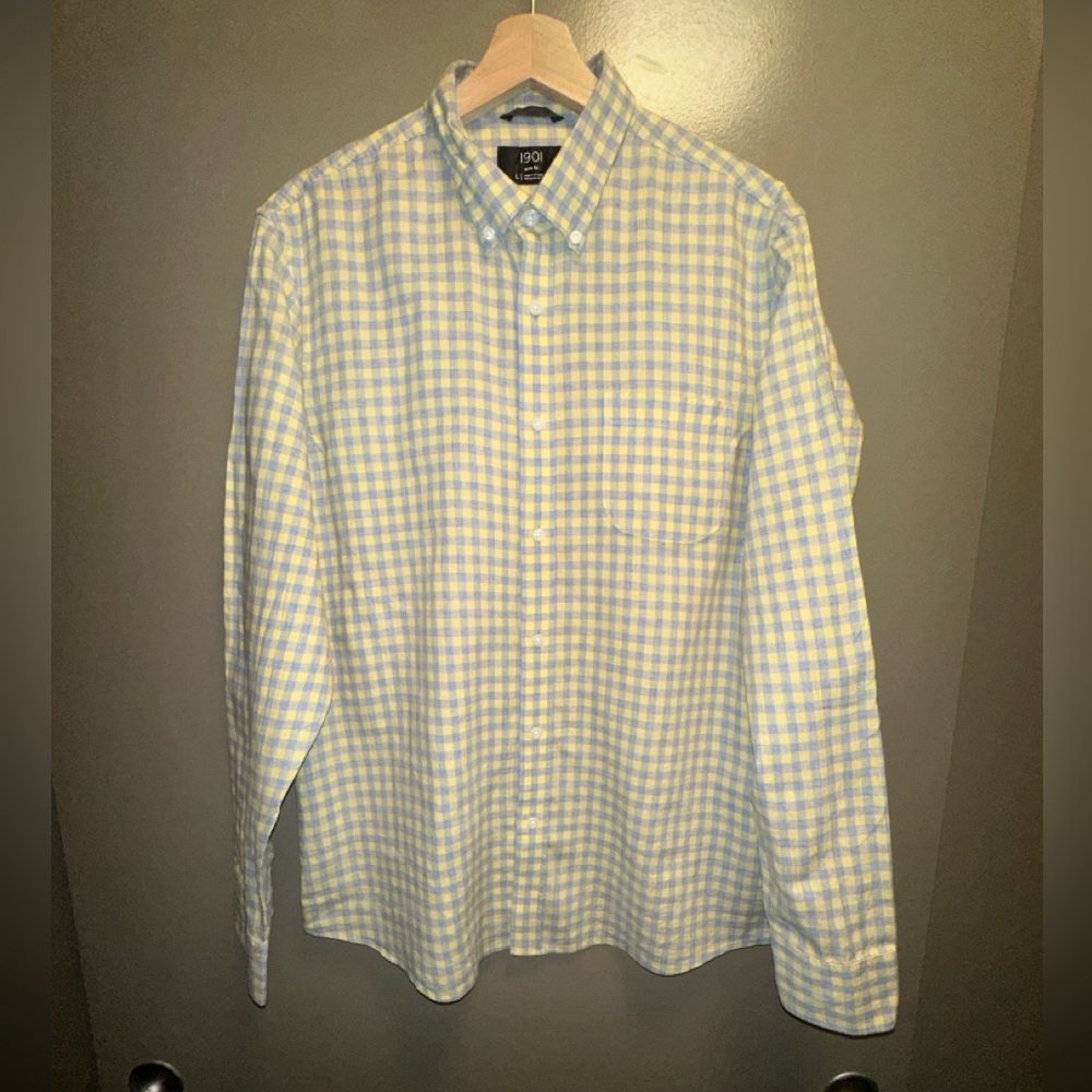 Nordstrom 1901 yellow and blue gingham button down shirt